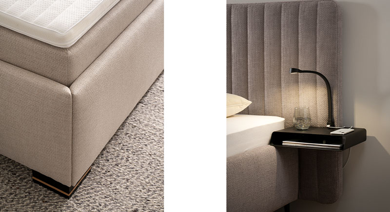 Polsterbett Detail Beige Braun Kopfteil Matratze Bettenstudio Sieker Velbert